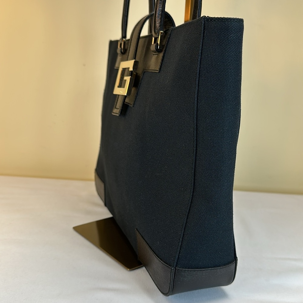 Gucci Black Canvas & Leather Tote with Silver G Buckle - Picture 5 of 15